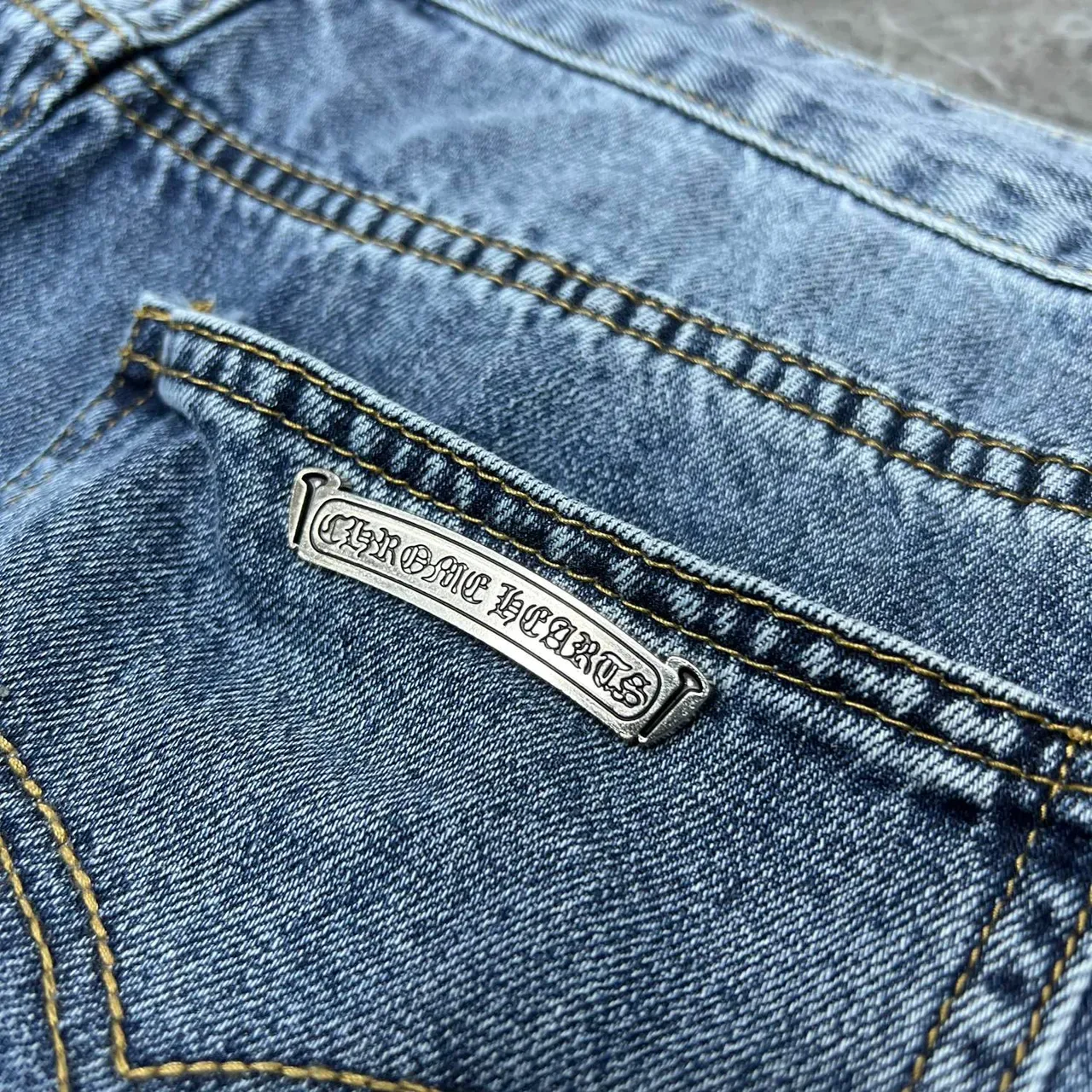 Chrome Hearts Cross-Appliqué Medium Wash Denim Shorts 9