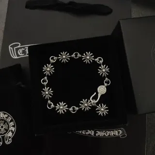 Chrome Hearts Cross Bracelet Silver Flower-Link Chain Bracelet