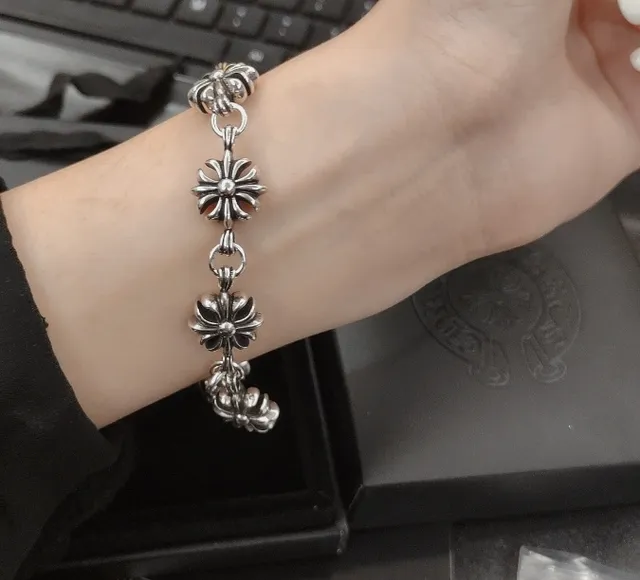 Chrome Hearts Cross Bracelet Silver Flower-Link Chain Bracelet 2