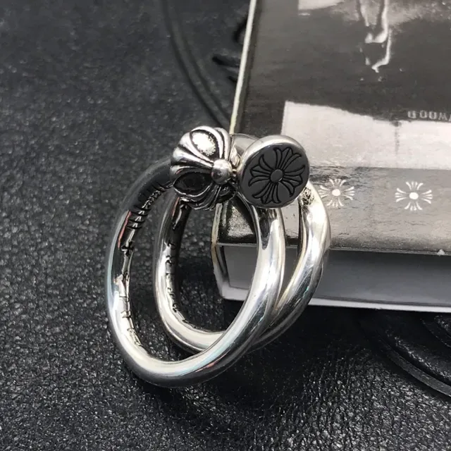 Chrome Hearts Cross Cap خاتم فضة مصقول نقش زهوري 8