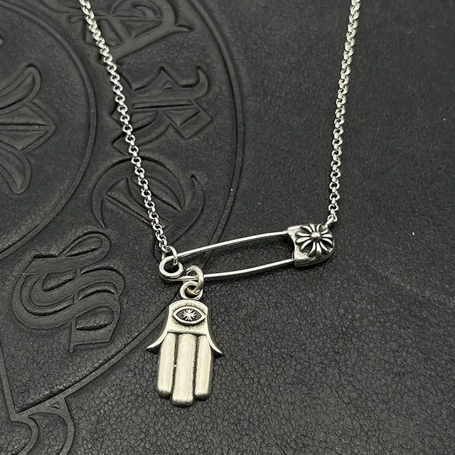 Chrome Hearts डैगर सेफ्टी पिन नेकलस चांदी पेंडेंट क्लास्प नेकलस 3