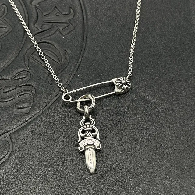 Chrome Hearts डैगर सेफ्टी पिन नेकलस चांदी पेंडेंट क्लास्प नेकलस 5