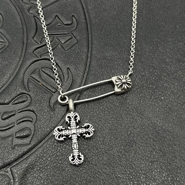 Chrome Hearts डैगर सेफ्टी पिन नेकलस चांदी पेंडेंट क्लास्प नेकलस 6