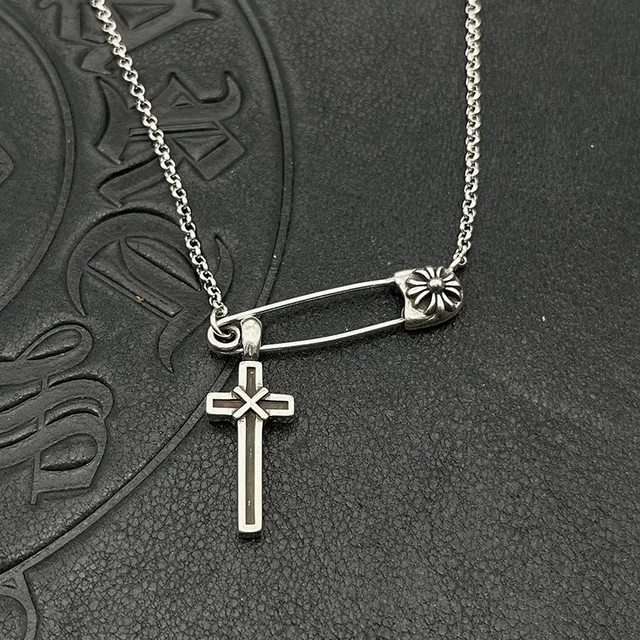 Chrome Hearts डैगर सेफ्टी पिन नेकलस चांदी पेंडेंट क्लास्प नेकलस 7