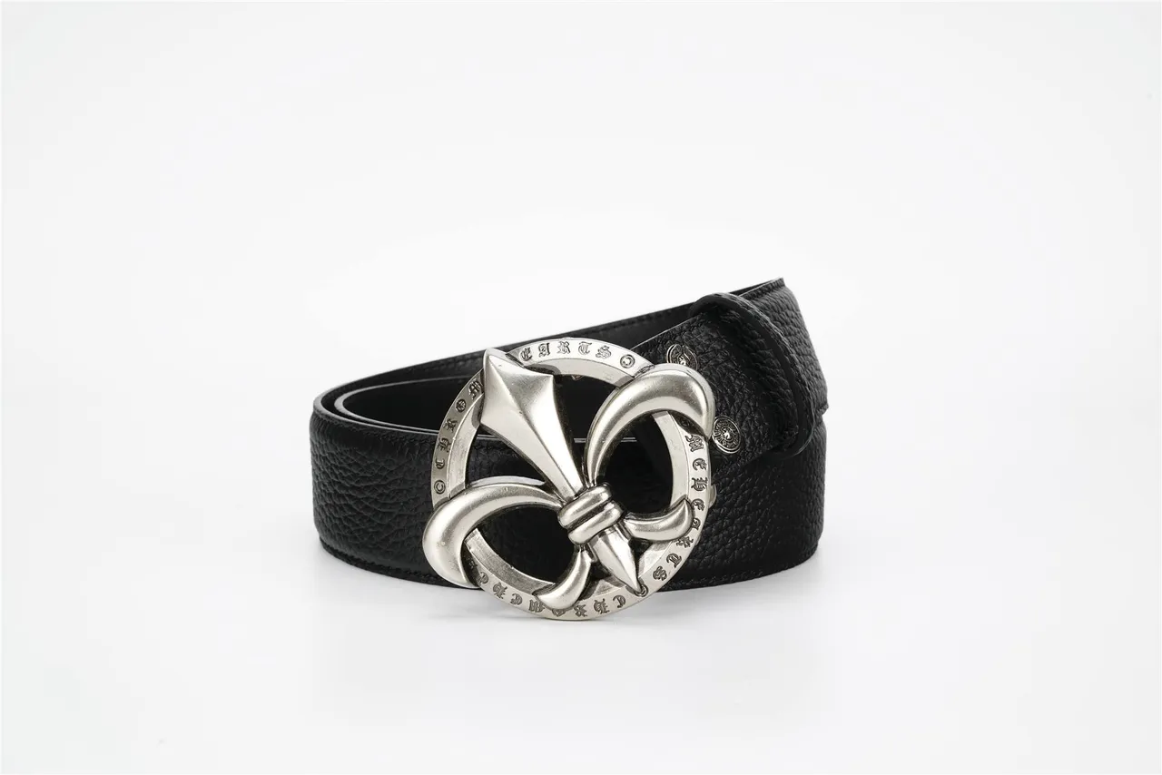 Chrome Hearts Fleur de Lis Buckle Black Pebbled Leather Belt 6