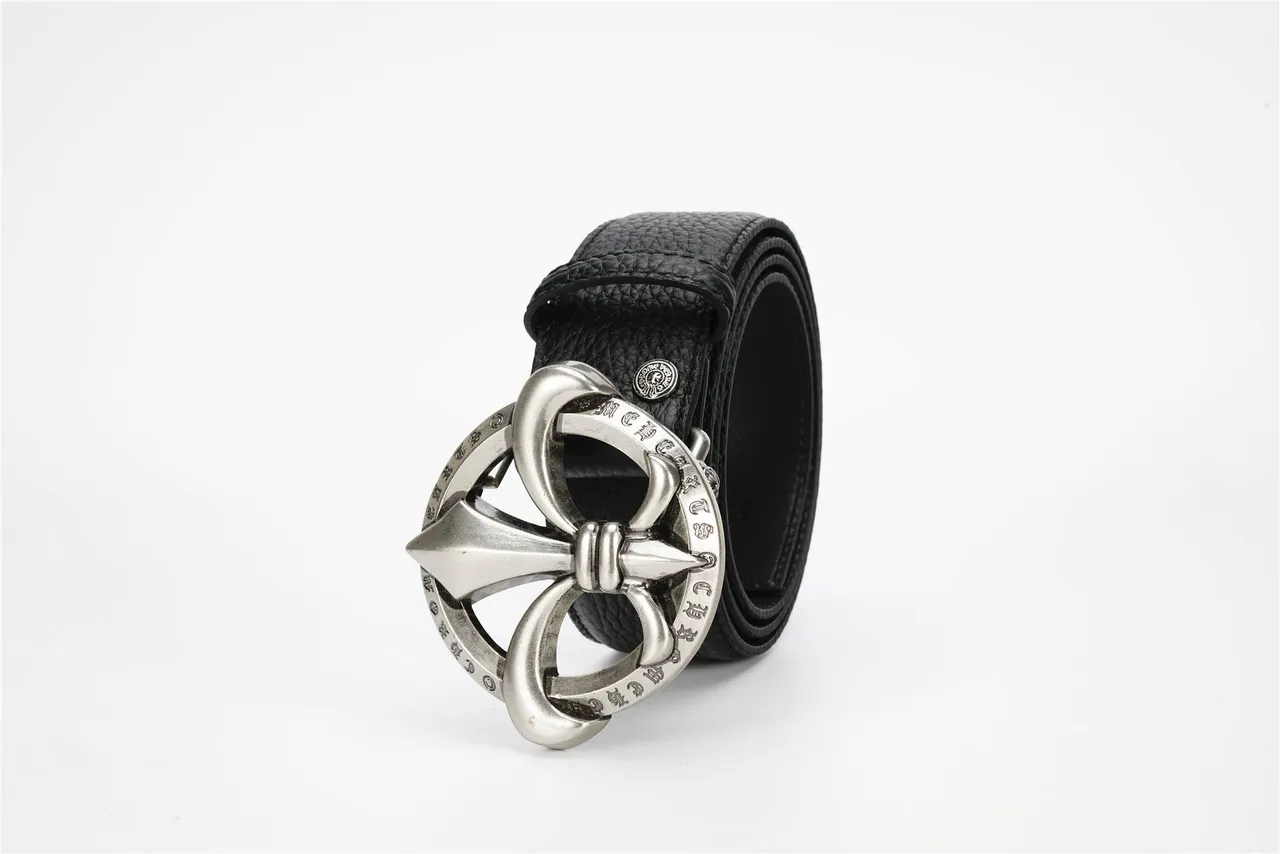 Chrome Hearts Fleur de Lis Buckle Black Pebbled Leather Belt 9