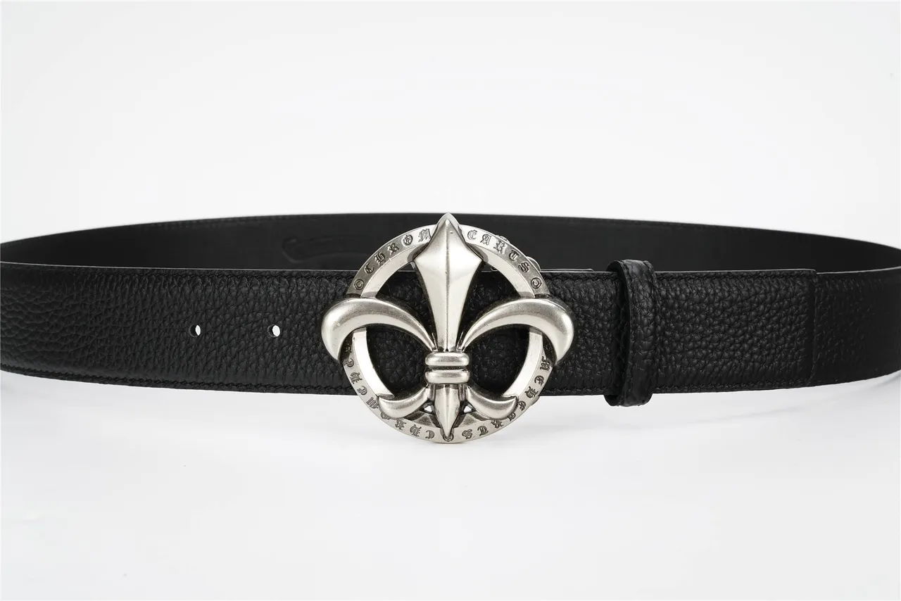 Chrome Hearts Fleur de Lis Buckle Black Pebbled Leather Belt 10