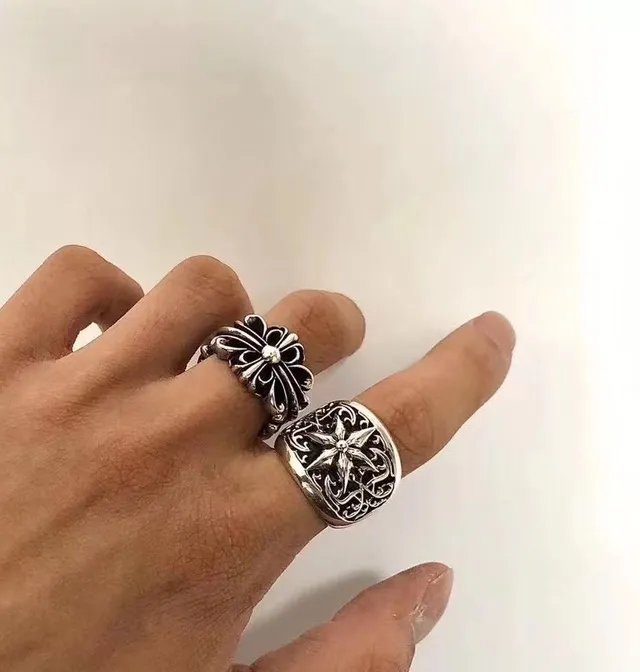 Chrome Hearts फूलों की खुरदरी लकीरें चाँदी अंगूठी 2