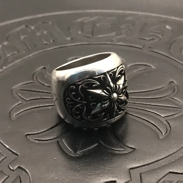 Chrome Hearts फूलों की खुरदरी लकीरें चाँदी अंगूठी 7