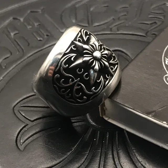 Chrome Hearts फूलों की खुरदरी लकीरें चाँदी अंगूठी 9