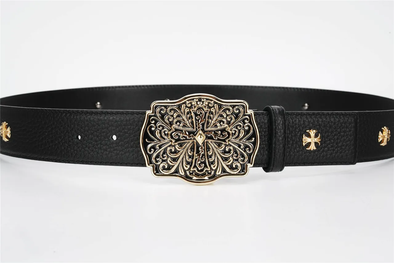 Chrome Hearts 精美十字扣黑色皮革腰带 8