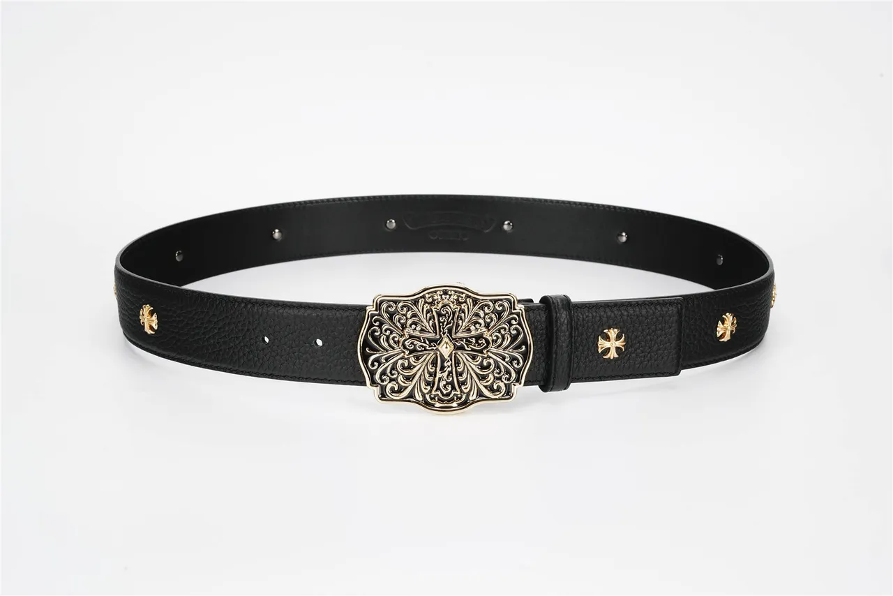 Chrome Hearts 精美十字扣黑色皮革腰带 9