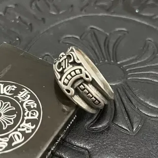 Chrome Hearts Silver Black Ornate Gothic Wide Band Ring