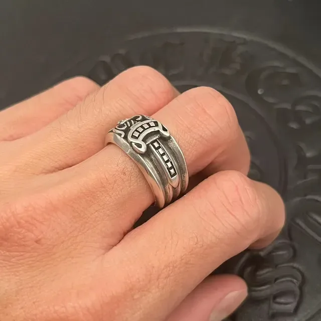 Chrome Hearts Argent Noir Ornate Gothique Bague à Bande Large 2