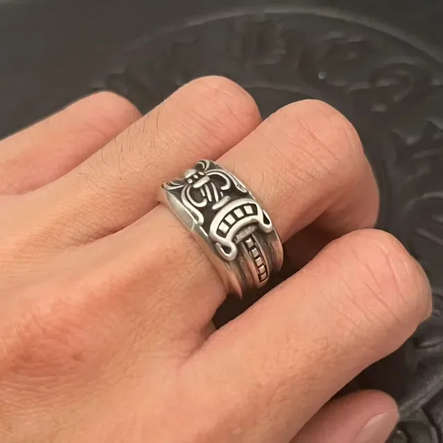Chrome Hearts Argent Noir Ornate Gothique Bague à Bande Large 3