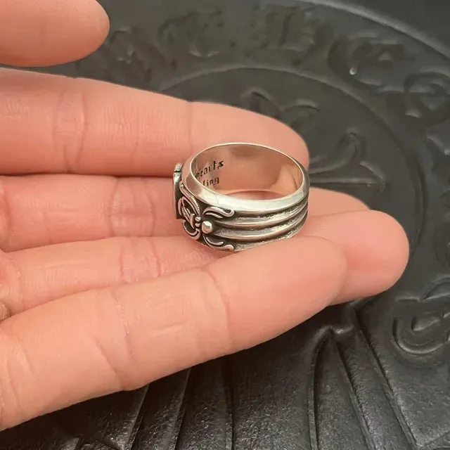 Chrome Hearts Argent Noir Ornate Gothique Bague à Bande Large 4