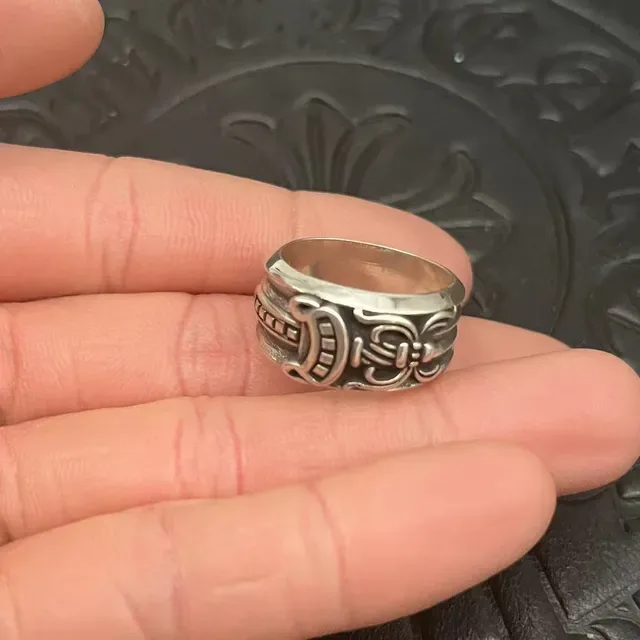 Chrome Hearts Argent Noir Ornate Gothique Bague à Bande Large 6