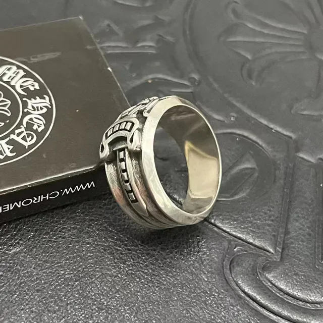 Chrome Hearts Argent Noir Ornate Gothique Bague à Bande Large 9