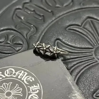 Chrome Hearts Silver Black Oxidized Three Floral Motifs Ring