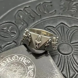 Chrome Hearts Triangular Cross Dagger Silver Geometric Band Oxidized Finish Ring
