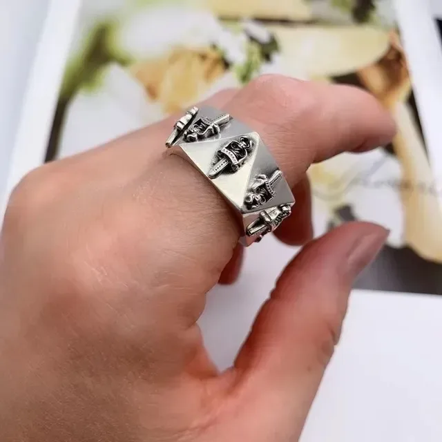 Chrome Hearts Triangular Cross Dagger Silver Geometric Band Oxidized Finish Ring 2