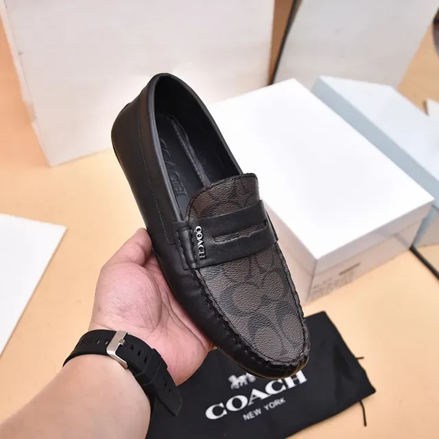 Mocasín Penny Coach Negro Marrón Signature C Monogram Lona 6