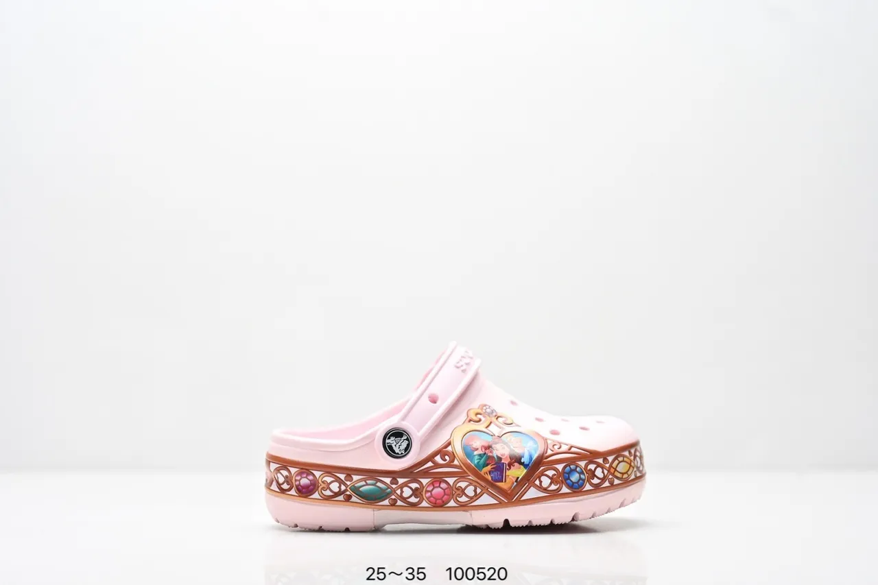 Crocs Classic Clog وردي Disney Frozen زخرفة الحافة Clog 4