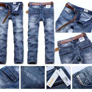 Diesel Distressed Medium-Wash Zipper Pocket Jeans