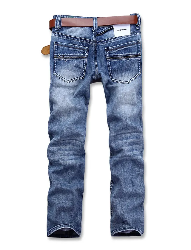 Diesel Distressed Medium-Wash Zipper Pocket Jeans 11