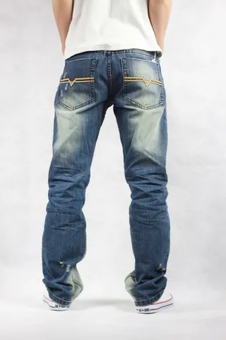 Diesel Distressed Straight-Leg Medium-Wash Blue Jeans 3