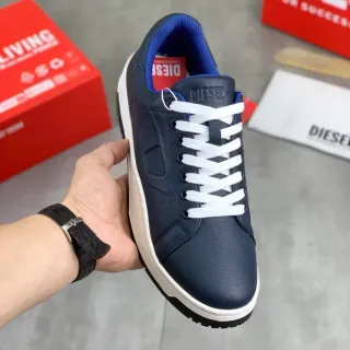 Diesel Navy White Leather Upper Contrast Laces Sneakers