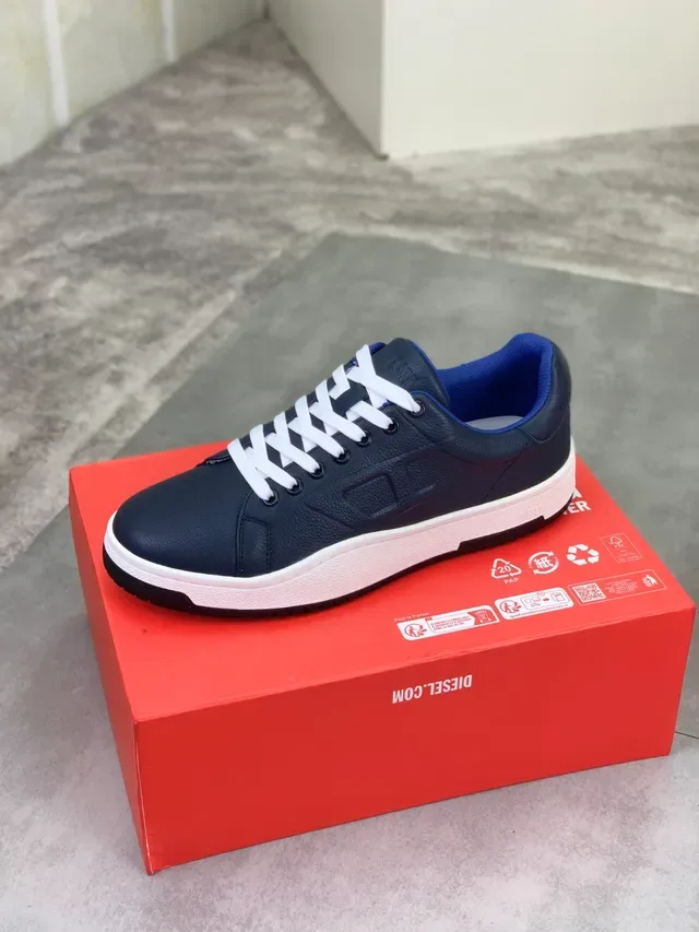 Diesel Navy White Leather Upper Contrast Laces Sneakers 4