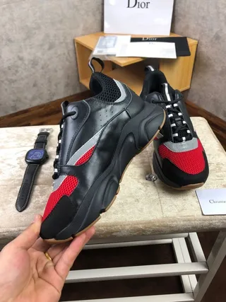Christian Dior Black Red Multi-Layered Sole Asymmetrical Lace Cage Chunky Sneakers 3