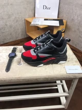 Christian Dior Black Red Multi-Layered Sole Asymmetrical Lace Cage Chunky Sneakers 9