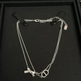 Dior Addict Argent Noir Chaîne Double Pendentif Logo Collier