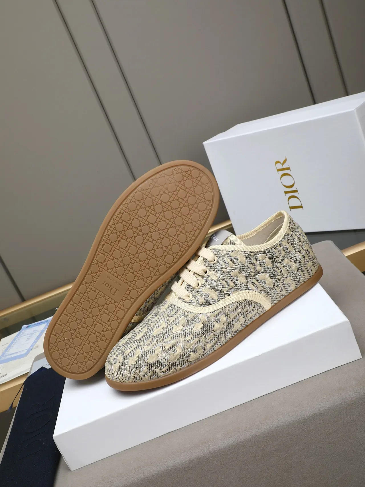 Dior B22 Monogram Jacquard Beige Lifestyle Sneakers 2