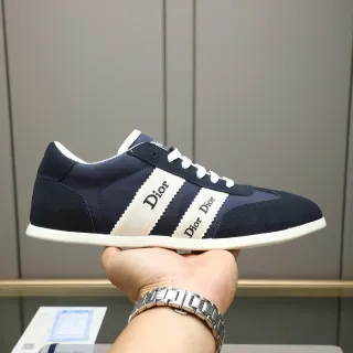 Dior B22 海军色 米色 麂皮鞋面 双标条纹 生活方式运动鞋