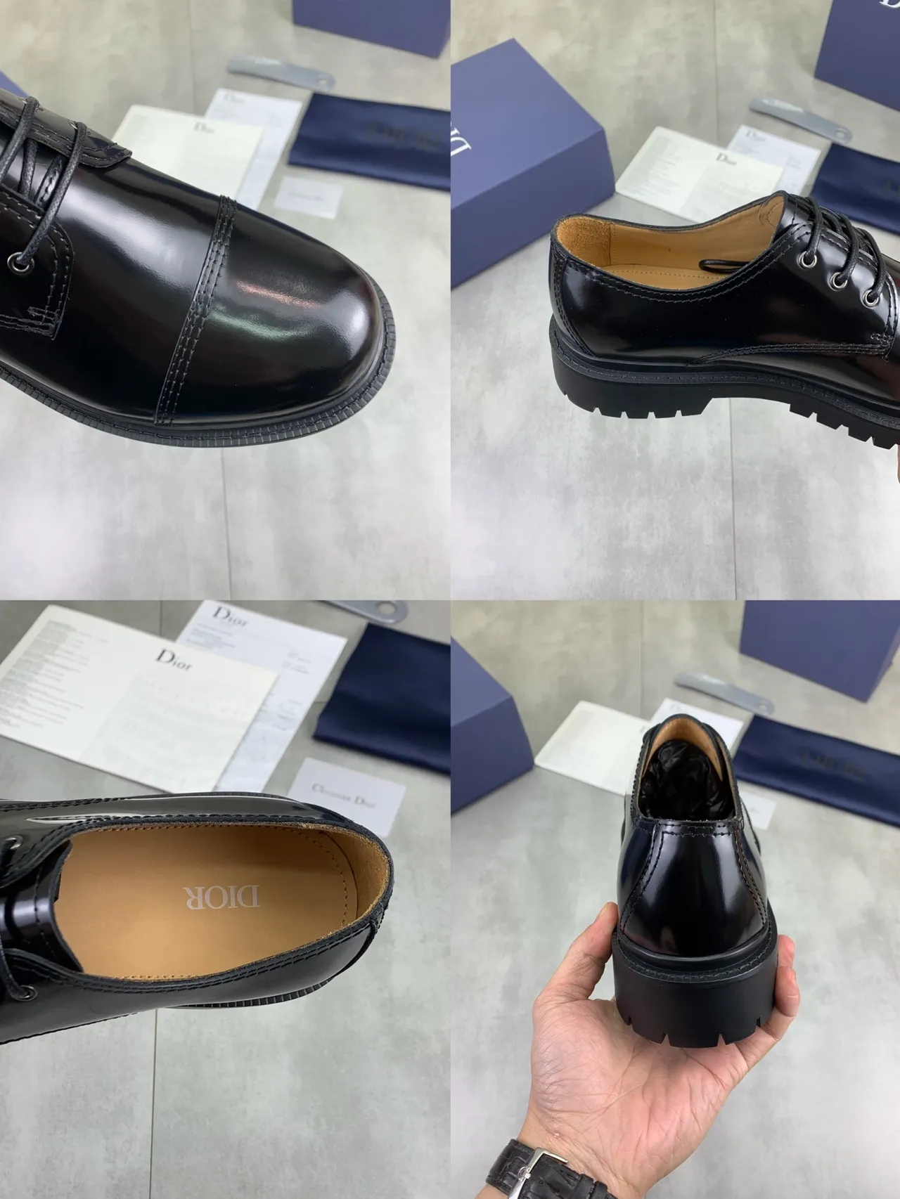 Dior B23 Sapatos Oxford pretos com cap-toe e sola lug 2