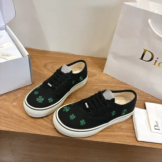 Dior B23 Noir Vert Toile Supérieure Broderie Motifs de Trèfle à Quatre Feuilles Sneakers de Style de Vie