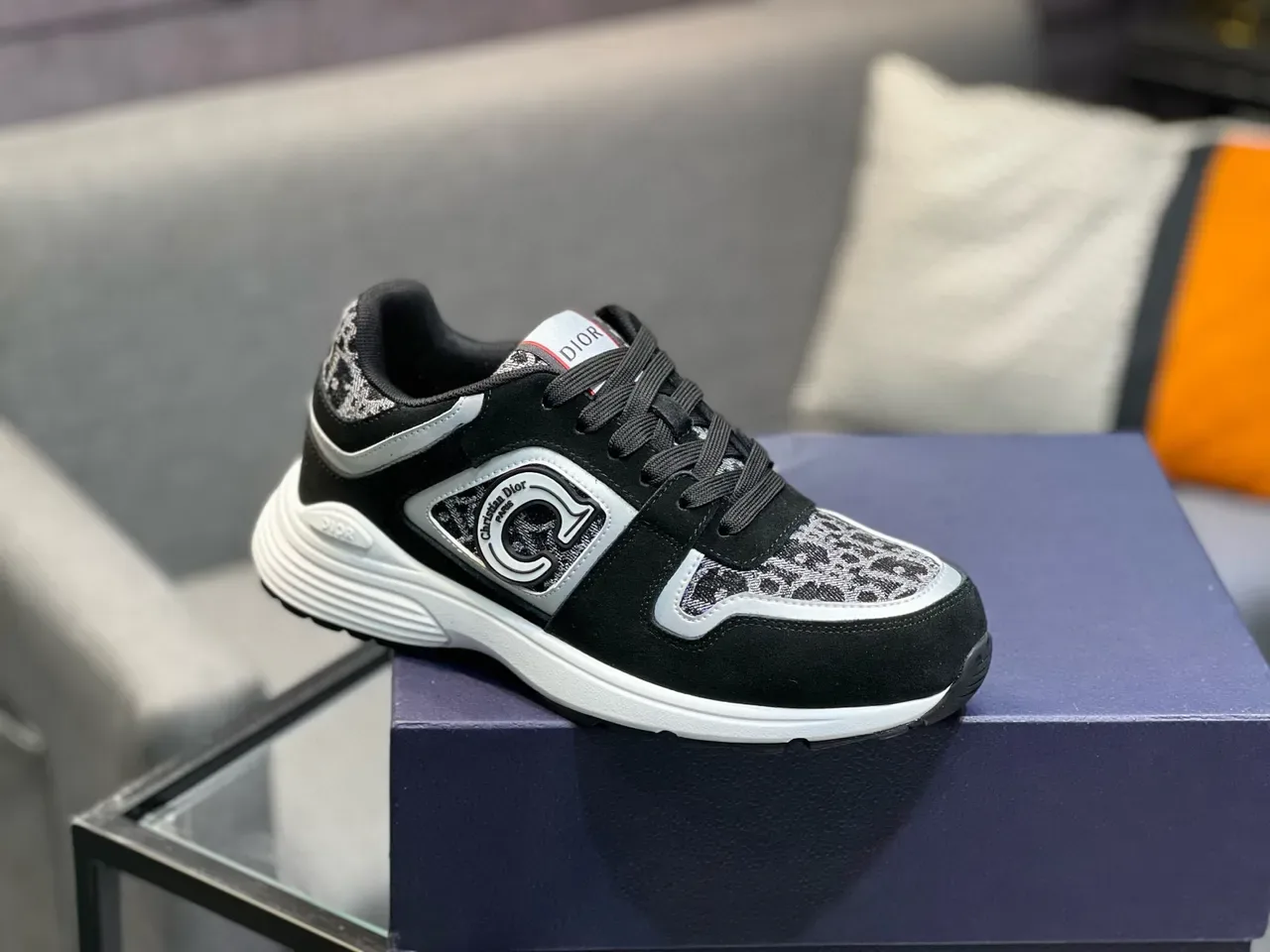 Dior B23 Leopard-Print Black and White Lifestyle Sneakers 6
