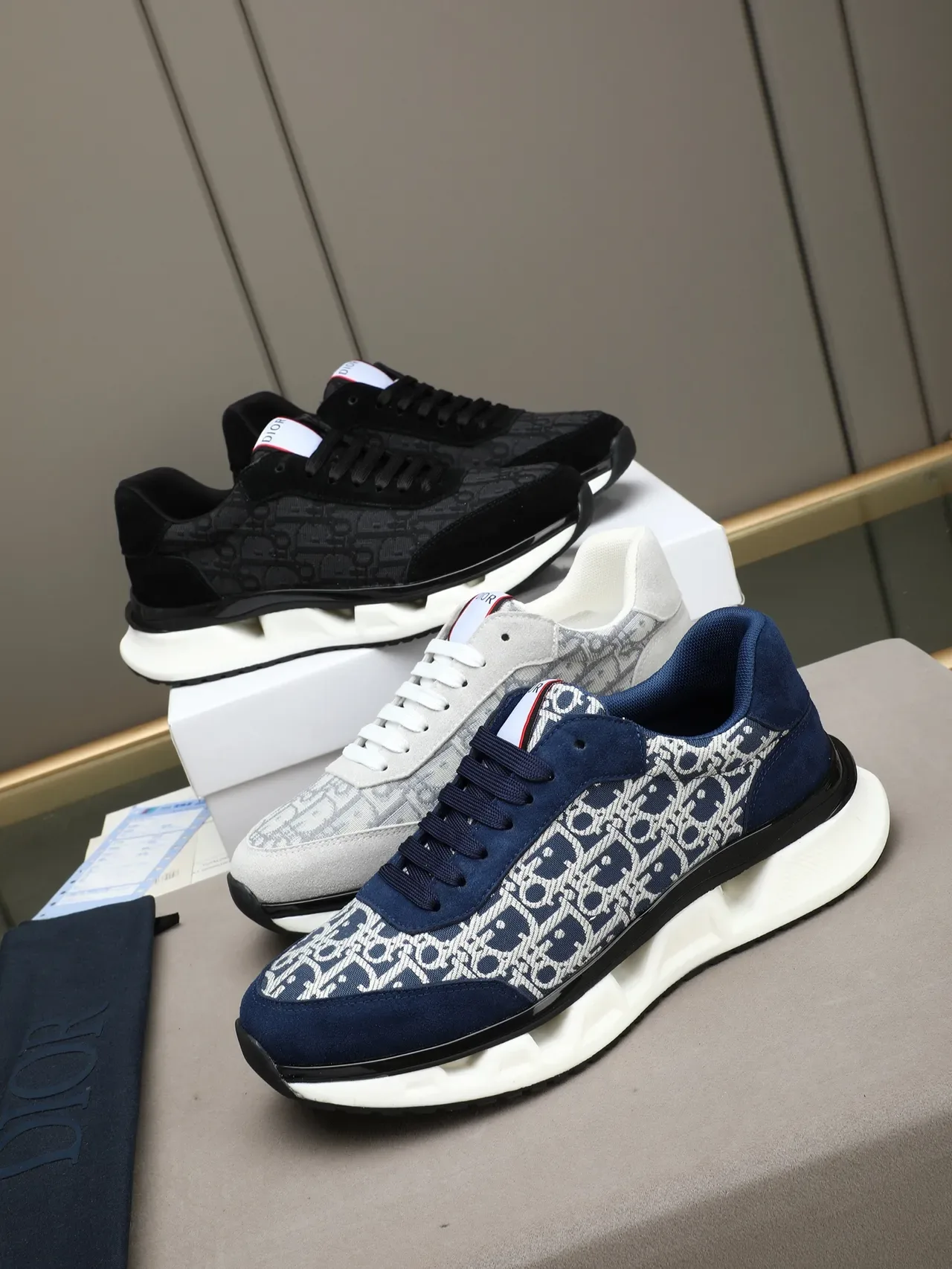 Dior B23 Navy Blue and White Monogram Lifestyle Sneakers 2