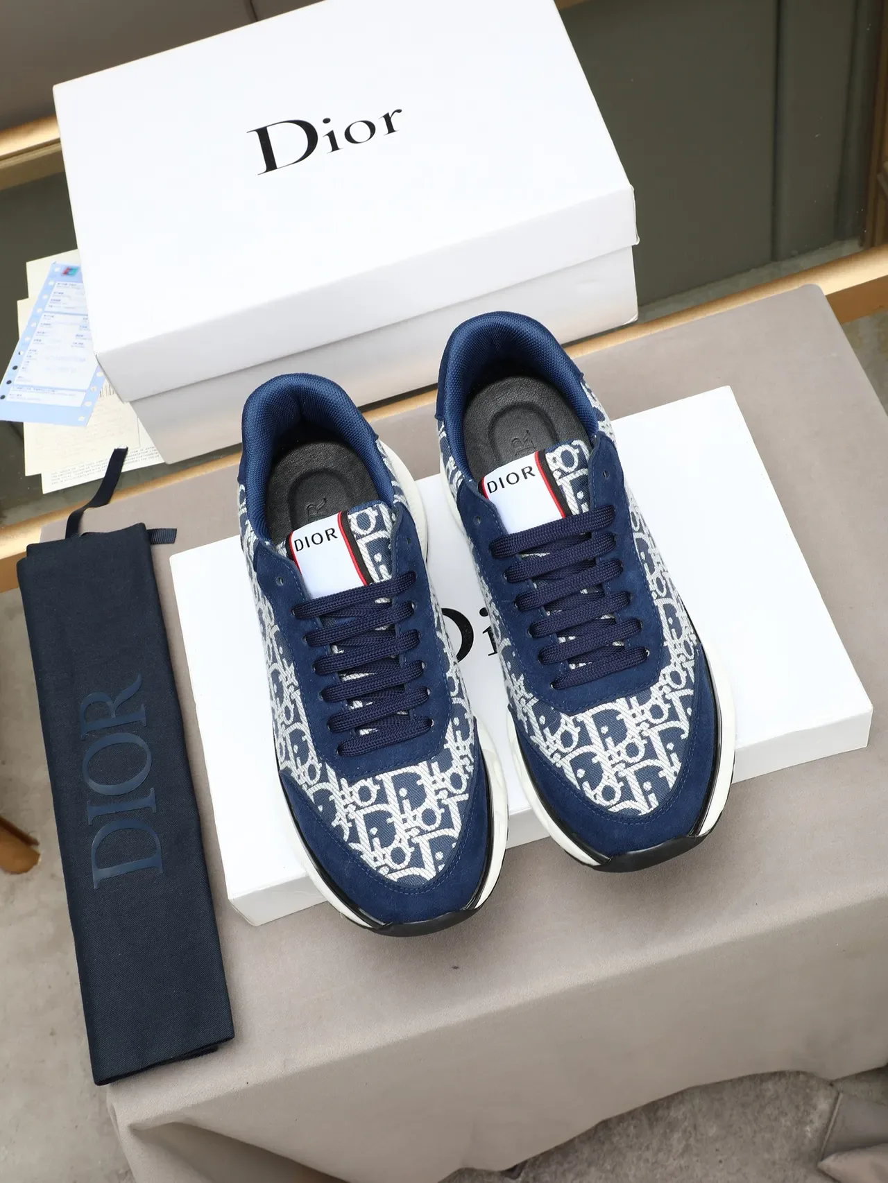 Dior B23 Navy Blue and White Monogram Lifestyle Sneakers 3