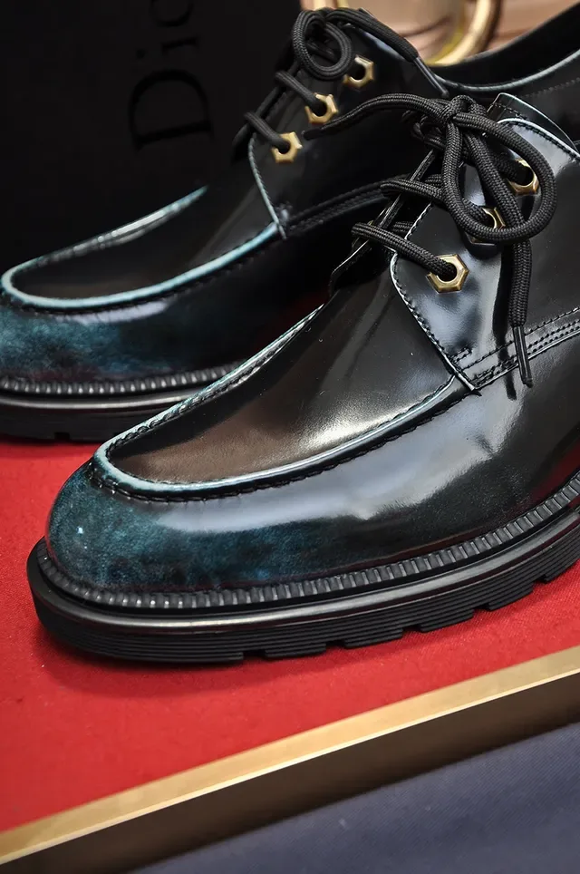 Dior B27 Noir Vert Cuir Poli Bocacabo Patiné Chaussures Oxford 2