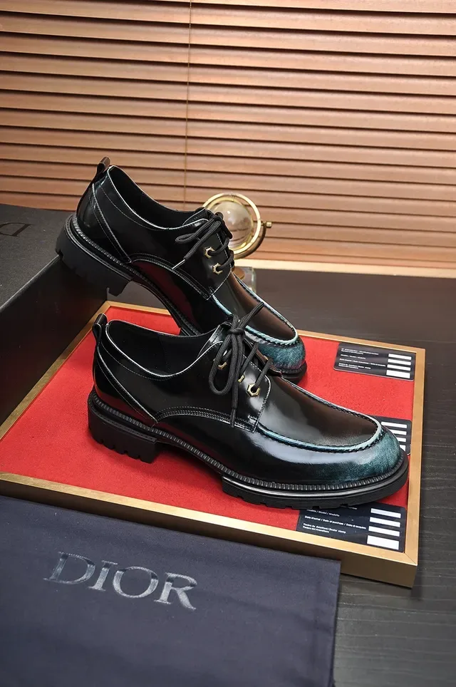 Dior B27 Noir Vert Cuir Poli Bocacabo Patiné Chaussures Oxford 4