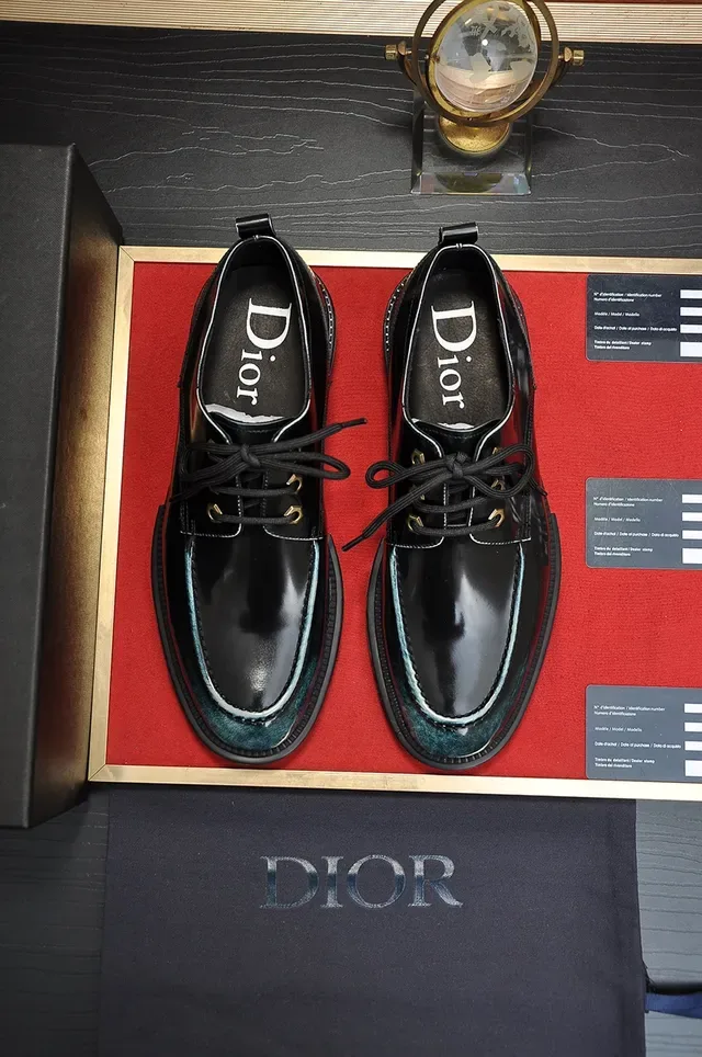 Dior B27 Noir Vert Cuir Poli Bocacabo Patiné Chaussures Oxford 5