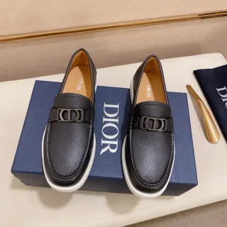 Dior B27 काला सफेद चमड़ा टेक्स्चर CD बकल स्ट्रैप लोअफर