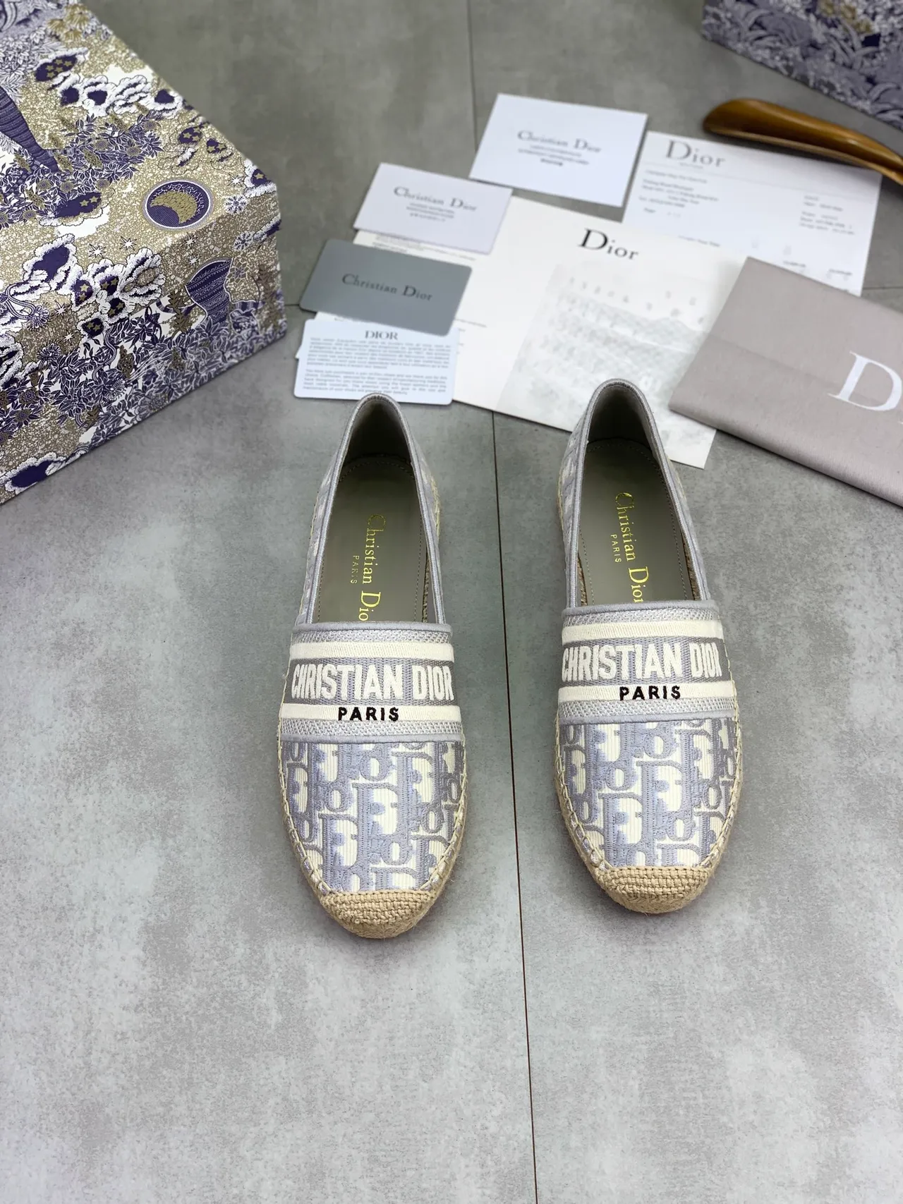 Dior B27 أحذية قوارب إسفادريل بوت جاكارد أوبليكي رمادي بيج 4