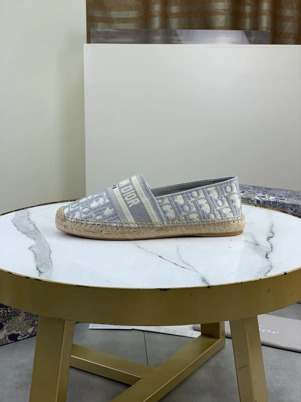 Dior B27 أحذية قوارب إسفادريل بوت جاكارد أوبليكي رمادي بيج 5