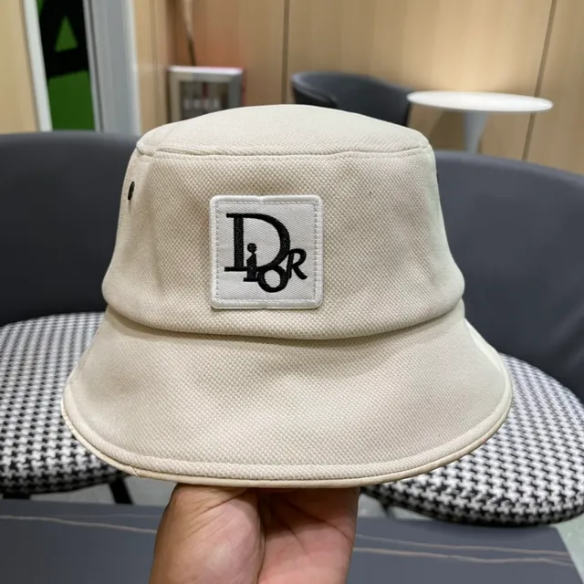 Dior Beige Negro Tela Estructurada Interior Contraste Sombrero de Cubo 8
