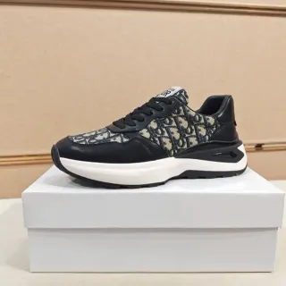 Dior 黑色米色 Monogram 帆布皮革叠加生活方式运动鞋